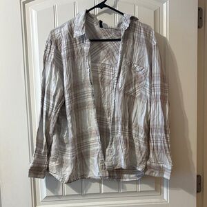 Divided Beige Plaid Casual Button-Down Shirt